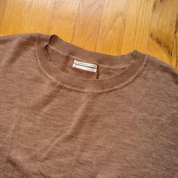 By Anthropologie Sweater Women's XL Brown Merino Wool Short Sleeve Boxy Pullover - Picture 3 of 9